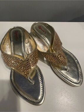 Gold Jeweled Thong Sandals for Women